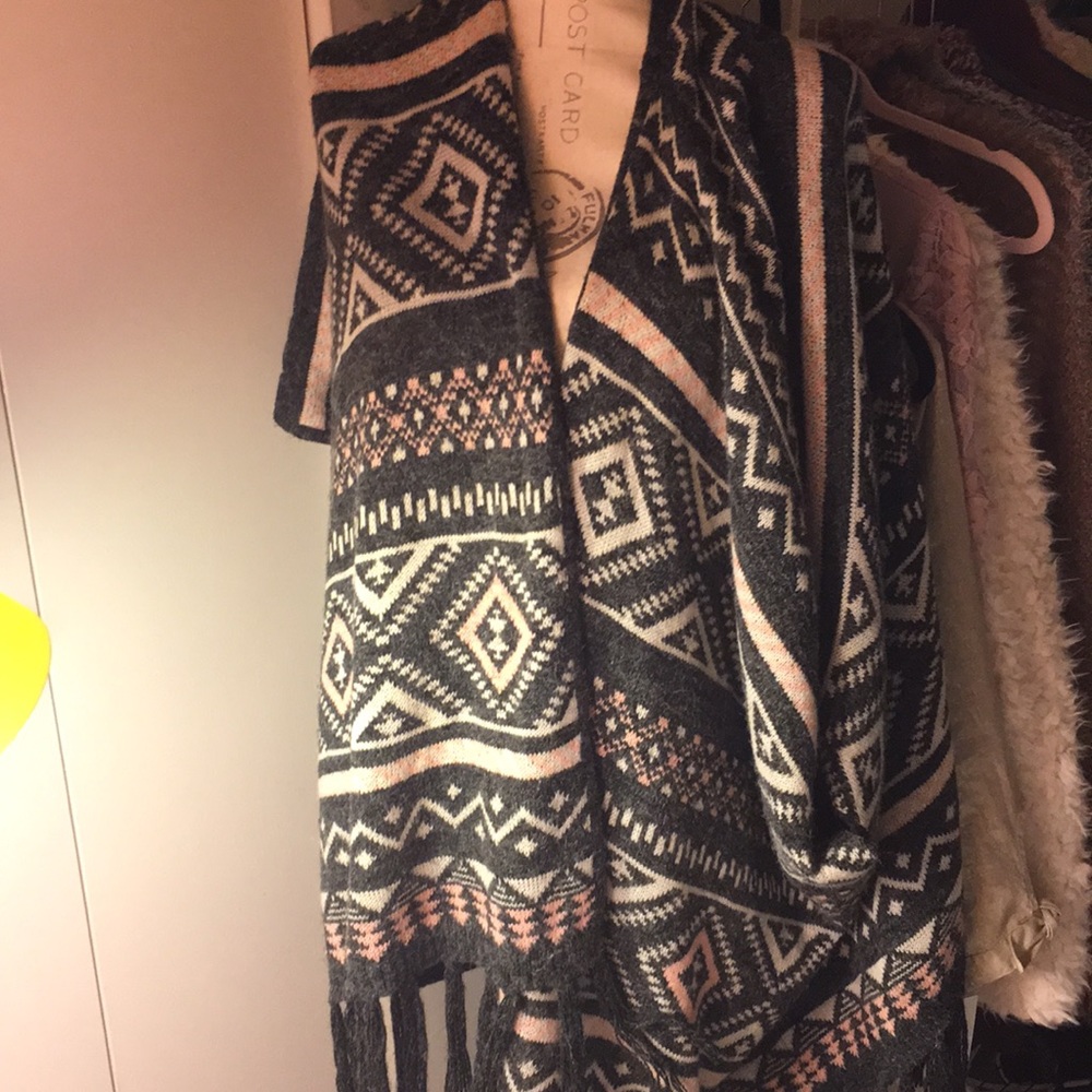 Light baby pink grey poncho
